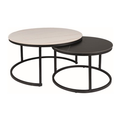 Комплект SIGNAL FERRANTE B (2 стола журнальных) белый мрамор/черный мрамор/черный мат